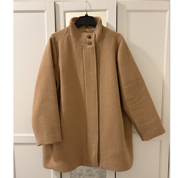 J. Crew Factory Button Neck City Coat Plus Size– Heather Acorn (Tan/Camel) - Picture 4 of 8